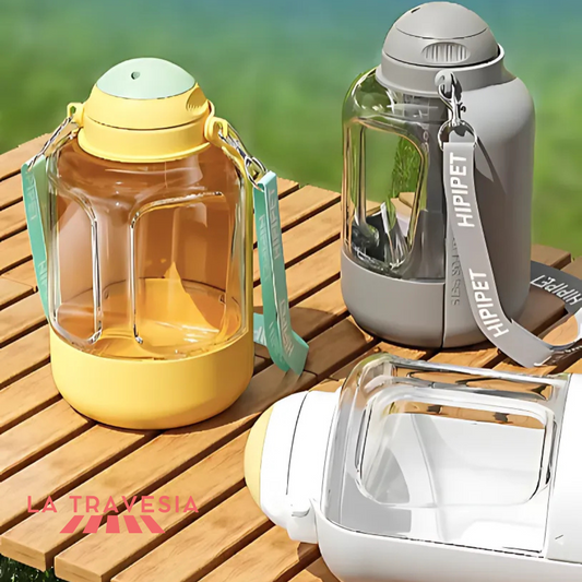 Botella de agua y comida portatil para mascotas